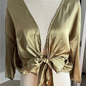 Urban Outfitters Moss Green Silk Wrap Shirt - Size M | Elegant & Trendy